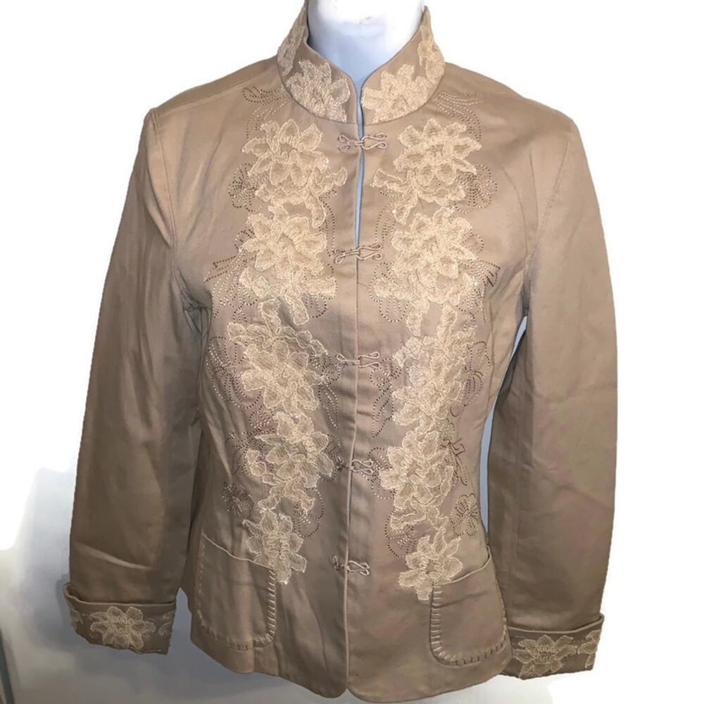 Coldwater Creek Beige Embellished Military Jacket